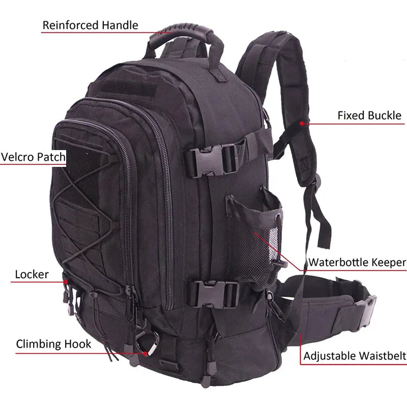 60L Military Tactical Blackout Backpack