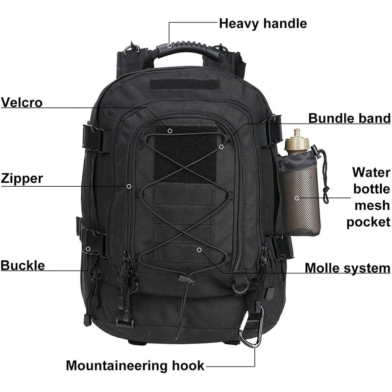 60L Military Tactical Blackout Backpack