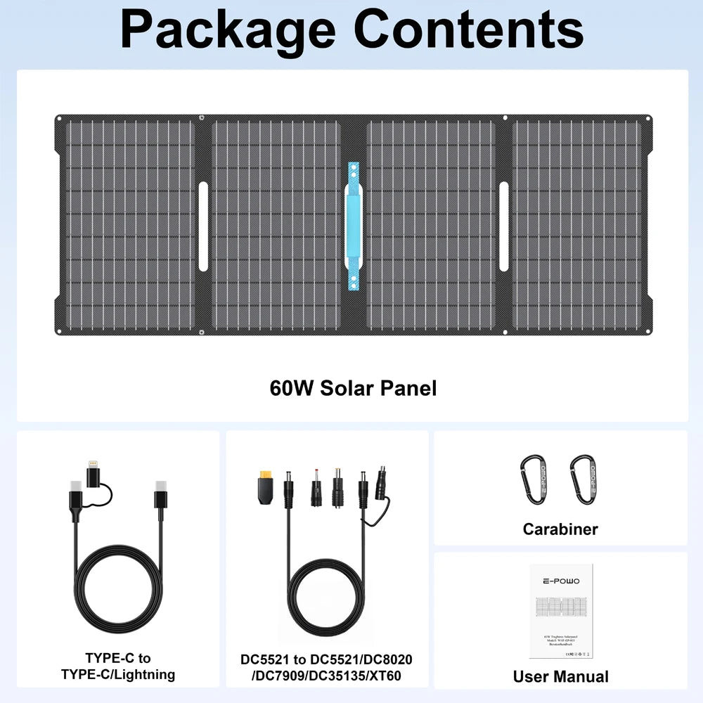 60W Portable Foldable Solar Panel Kit | Waterproof IP67 Solar Charger